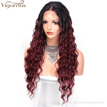 Vigorous Lace Front Wigs Long Wavy Synthetic Wigs for Black Women Ombre Curly Red Wigs with Natural Hairline